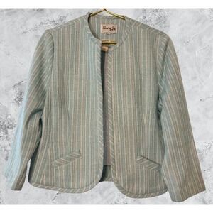 Vintage Henry Lee Striped Open Front Blazer Blue White ILGWU Made USA 50236 AK
